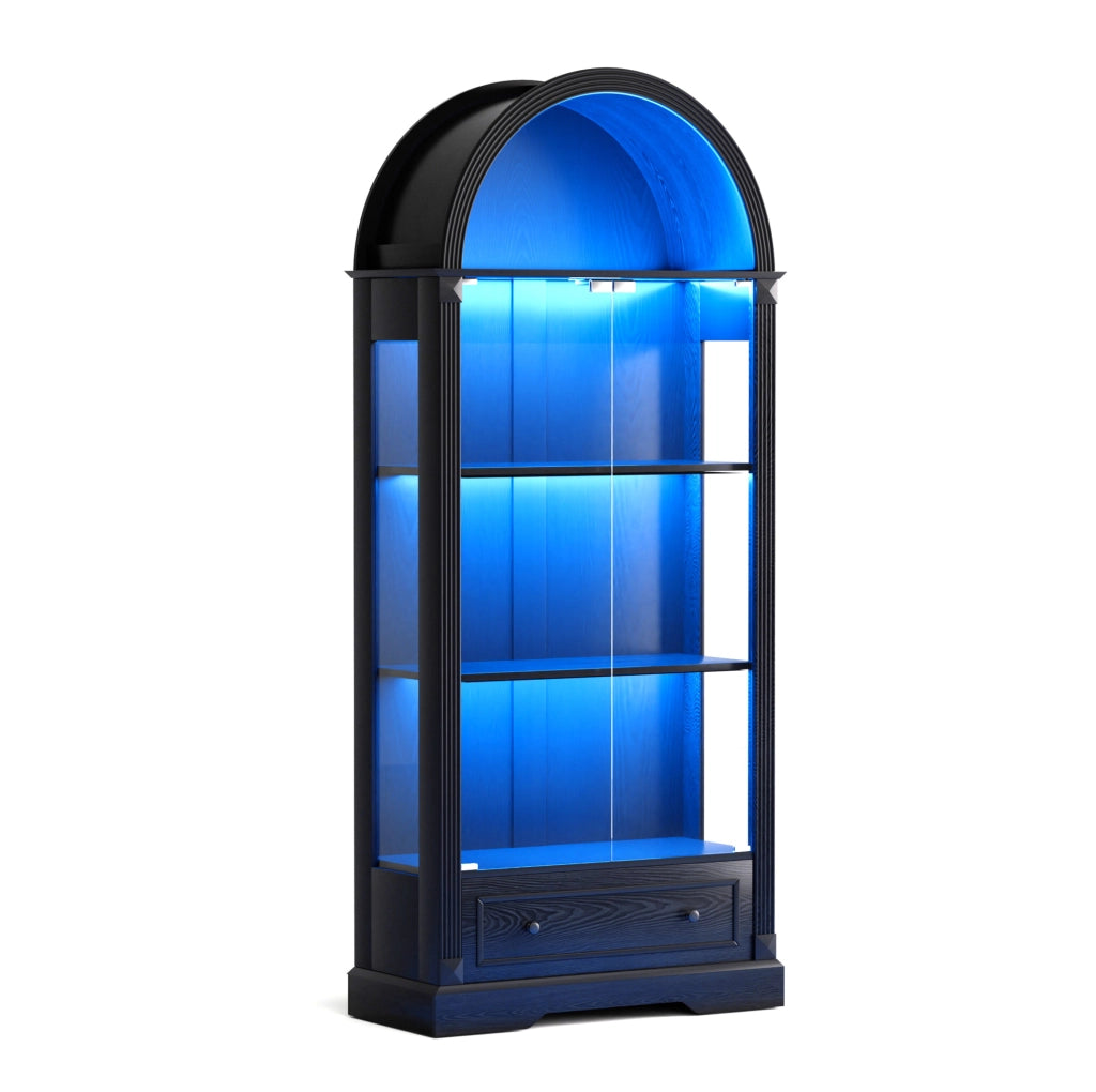 Vetrina ad arco in MDF e vetro con LED a sensore; 80 × 35 × 180 cm; nera