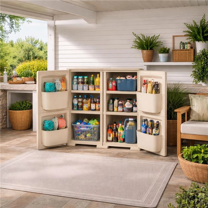 ARMADIO MULTIUSO 2 ANTE ANGORA 79X43X85,5 CM CON 4 TASCHE LATERALI – MOBILE ORGANIZZATORE VERTICALE PER LAVANDERIA E RIPOSTIGLIO