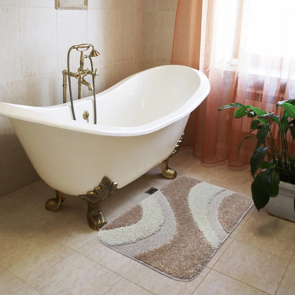 Tappeto Bagno 50x80 cm Scendiletto Antiscivolo Shaggy 3D Moderno Assorbente Beige