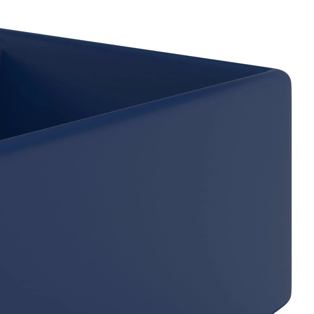 Lavabo quadrato di lusso con troppopieno lavabo da appoggio lavabo da bagno vano per cosmetici 41 x 41 cm ceramica blu scuro opaco 02_0002688