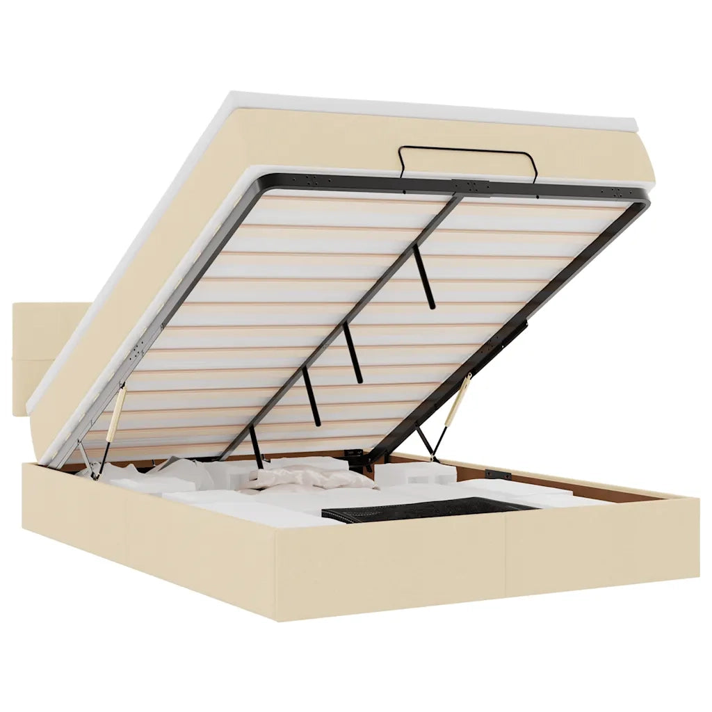Pouf Letto con Materasso e LED Crema 140x200 cm in Tessuto 3312317