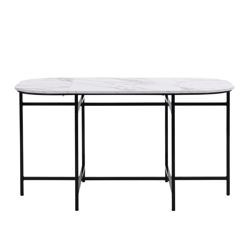 Set da pranzo con tavolo bianco e 6 sedie imbottite, struttura nera e stile moderno