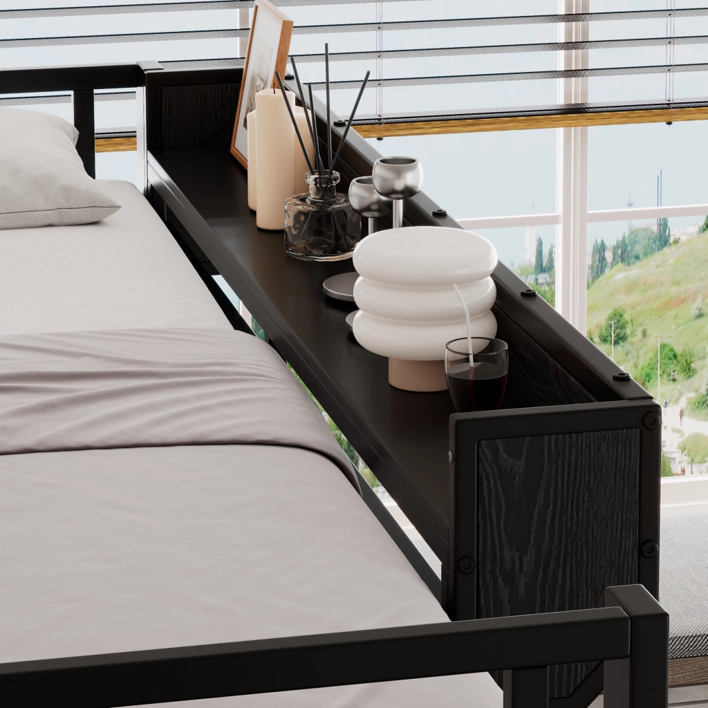 Letto a castello con scrivania e armadio 140x200 cm realizzato in MDF nero e metallo