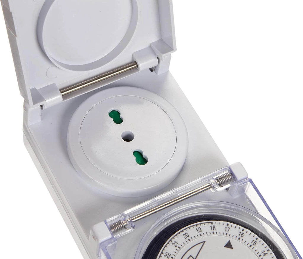Programmatore giornaliero da esterno presa temporizzata con spina e presa 16A timer a disco IP per carichi fino a 3500W Proxe