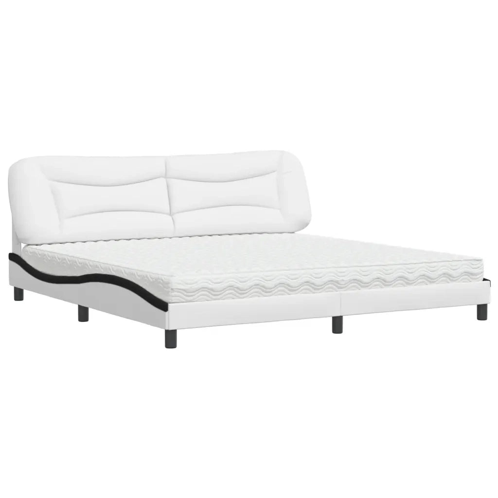 Letto con Materasso Hvar Bianco e Nero 200x200cm in Similpelle 3208751