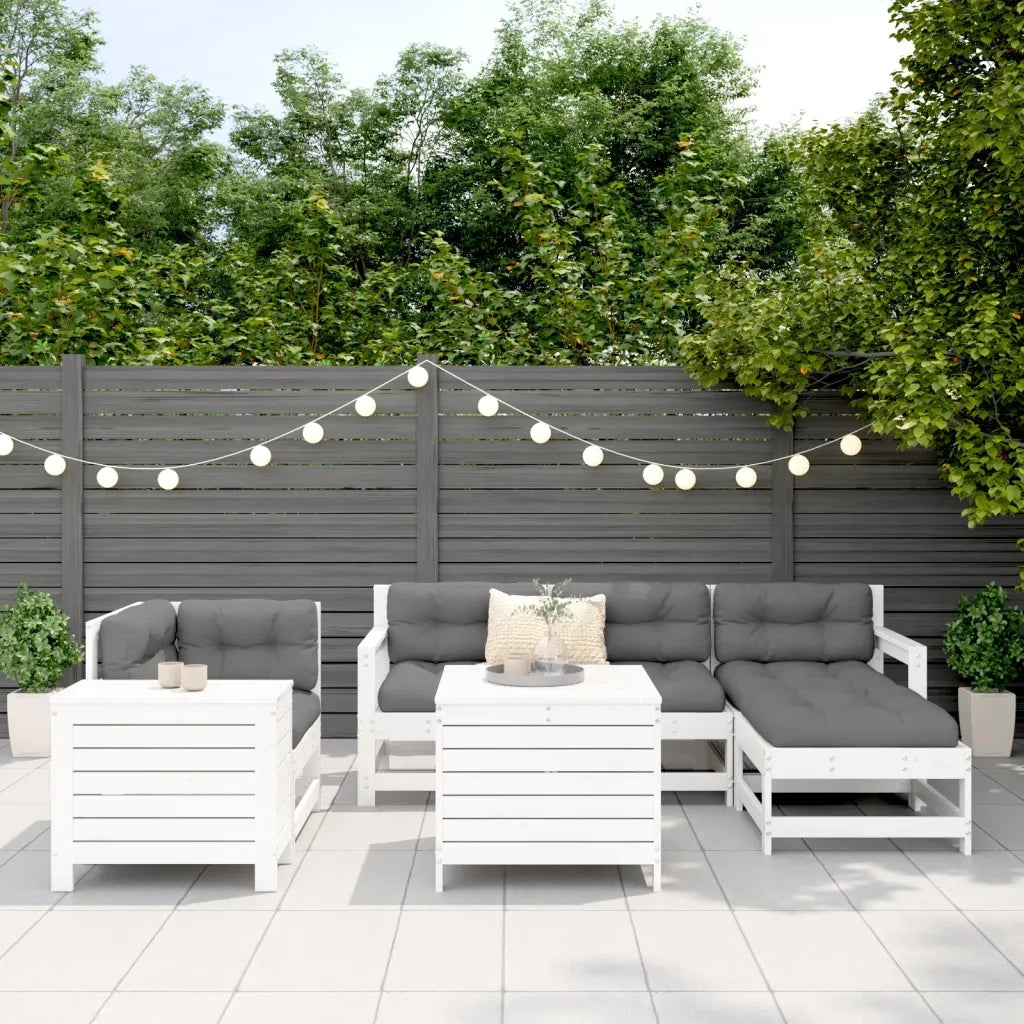 Set Divani da Giardino 7 pz Bianco in Legno Massello di Pino