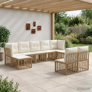 Set di divani da esterno Naturale e Bianco Crema Poliestere 3437558