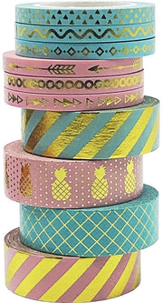 Set di Nastro Adesivo Decorativo - 10 Rulli - 10 Modelli - Nastro Adesivo Decorativo - Autoadesivo - 10 Metri di Lunghezza - Per Scrapbooking - Nastro Adesivo Decorativo