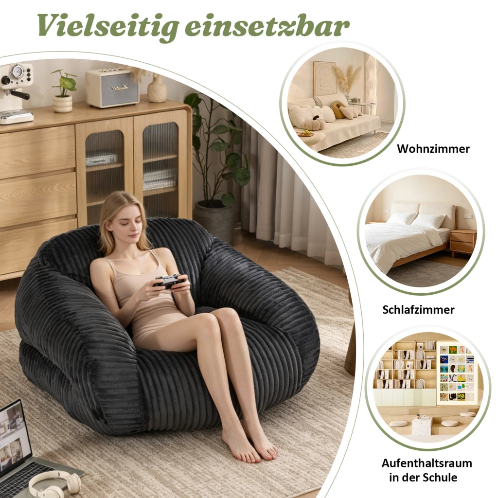 Poltrona pouf con schienale ergonomico per relax e lettura in corduroy grigio scuro