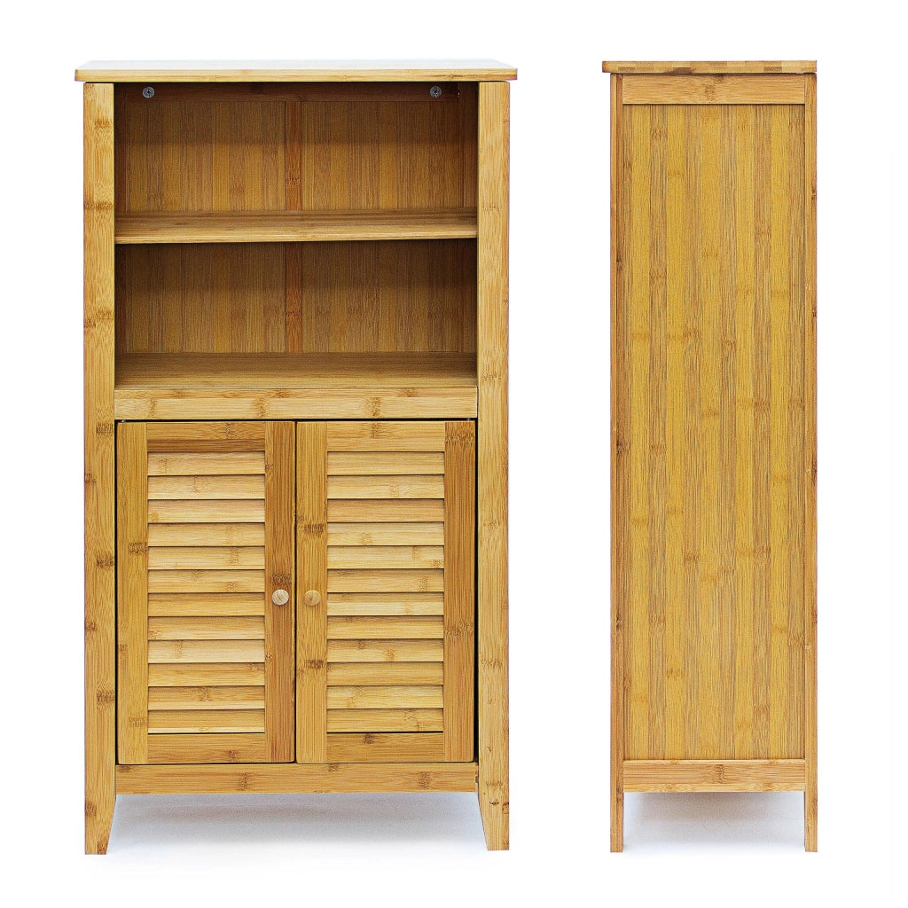 Piccolo mobiletto/scaffale/tavolino in bambù con 2 ante adatto per bagno o soggiorno multifunzionale 92 cm 3213056