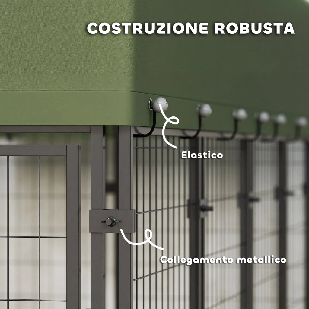 Recinto per Cani da Esterno in Acciaio con Tetto ¨C Zephmum ¨C Verde, Acciaio