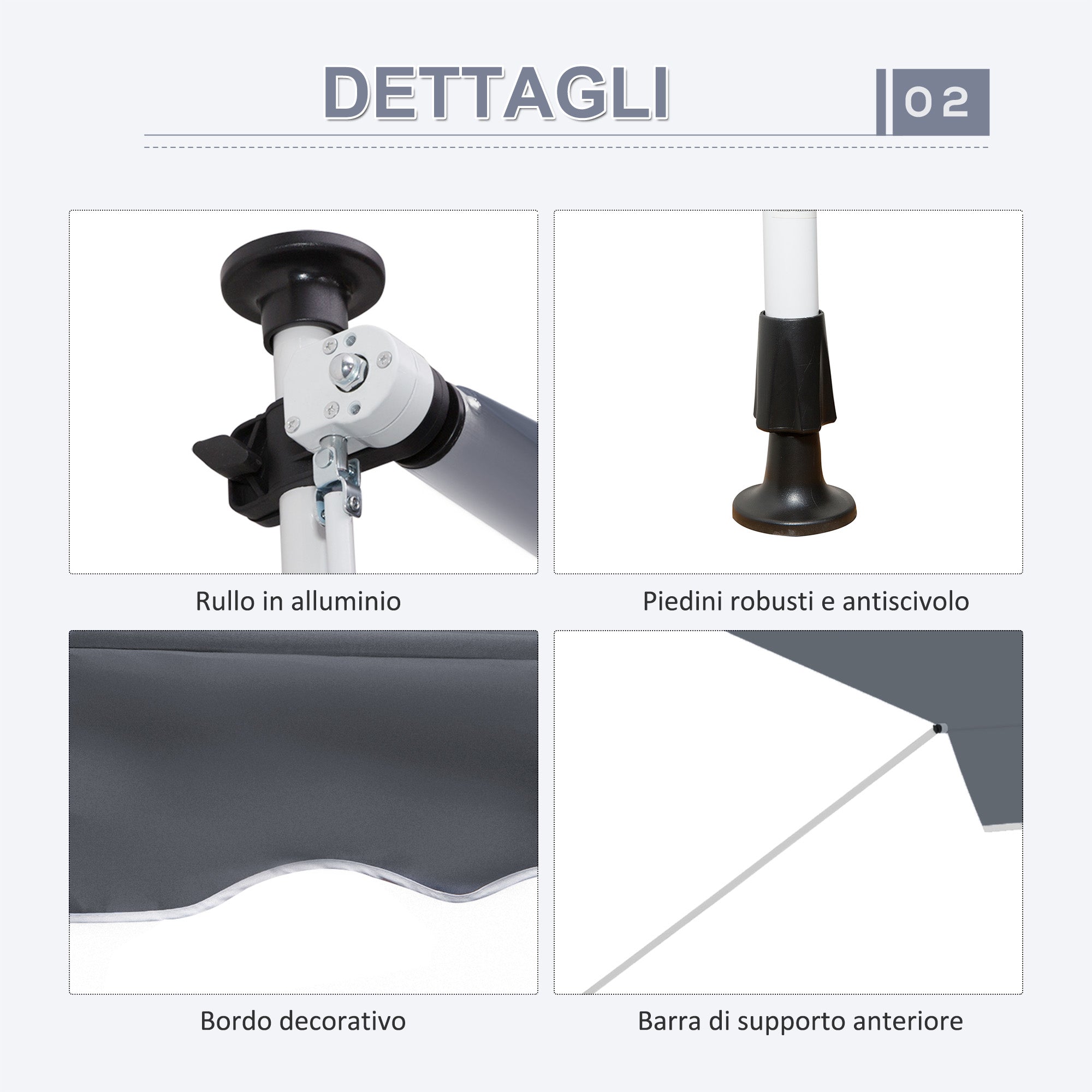 Tenda da Sole a Bracci Avvolgibile 400x120H cm con Struttura Telescopica Grigio