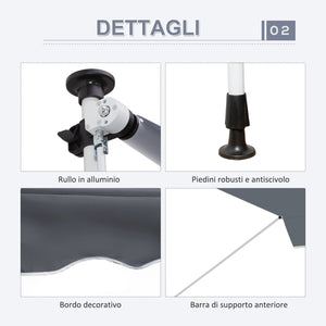 Tenda da Sole a Bracci Avvolgibile 400x120H cm con Struttura Telescopica Grigio