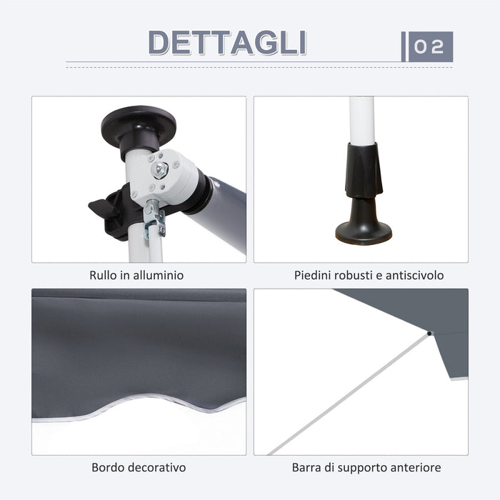 Tenda da Sole a Bracci Avvolgibile 400x120H cm con Struttura Telescopica Grigio