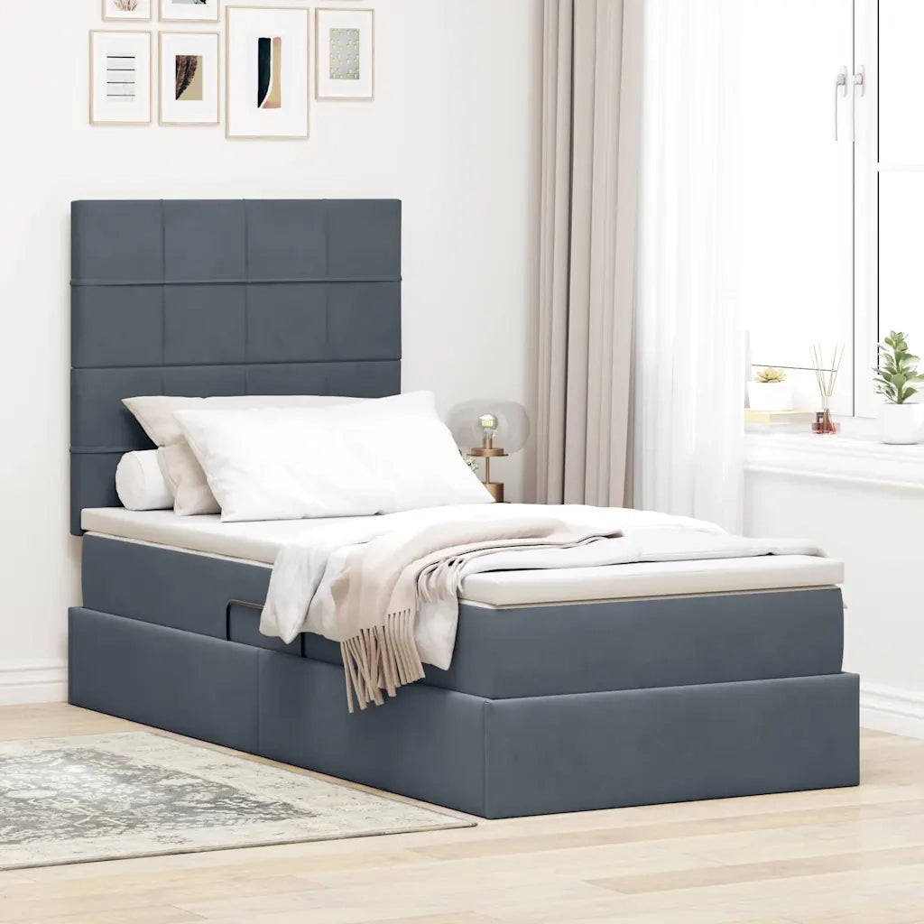 Letto con contenitore e materasso Grigio scuro 100 x 200 cm