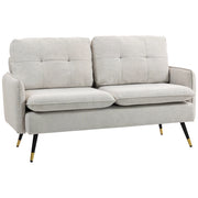 Divano 2 Posti in Tessuto Effetto Lino con Gambe in Acciaio e Cuscini Imbottiti. 139x68x80 cm. Bianco Crema