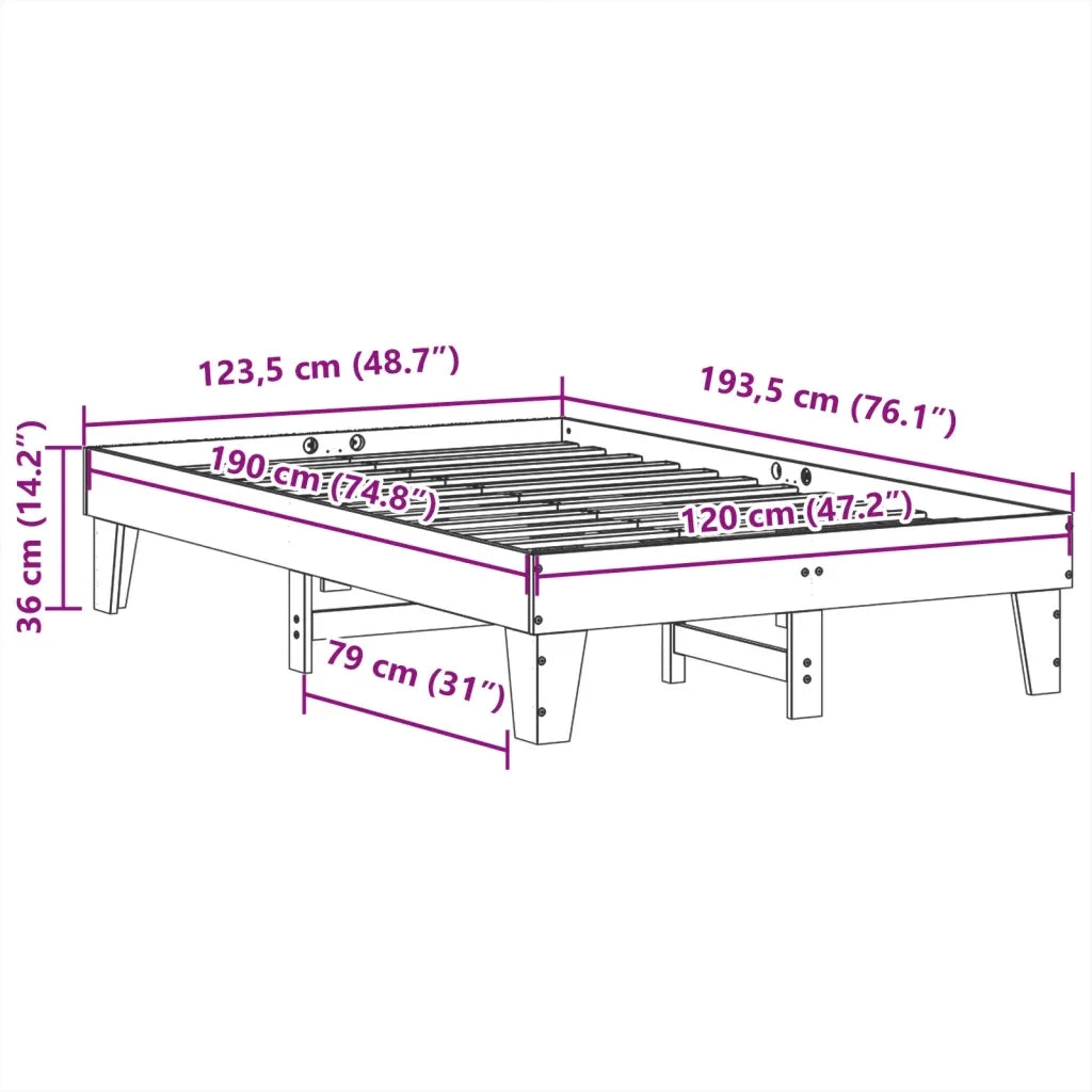 Letto senza Materasso 120x190 cm in Legno Massello di Pino 855373