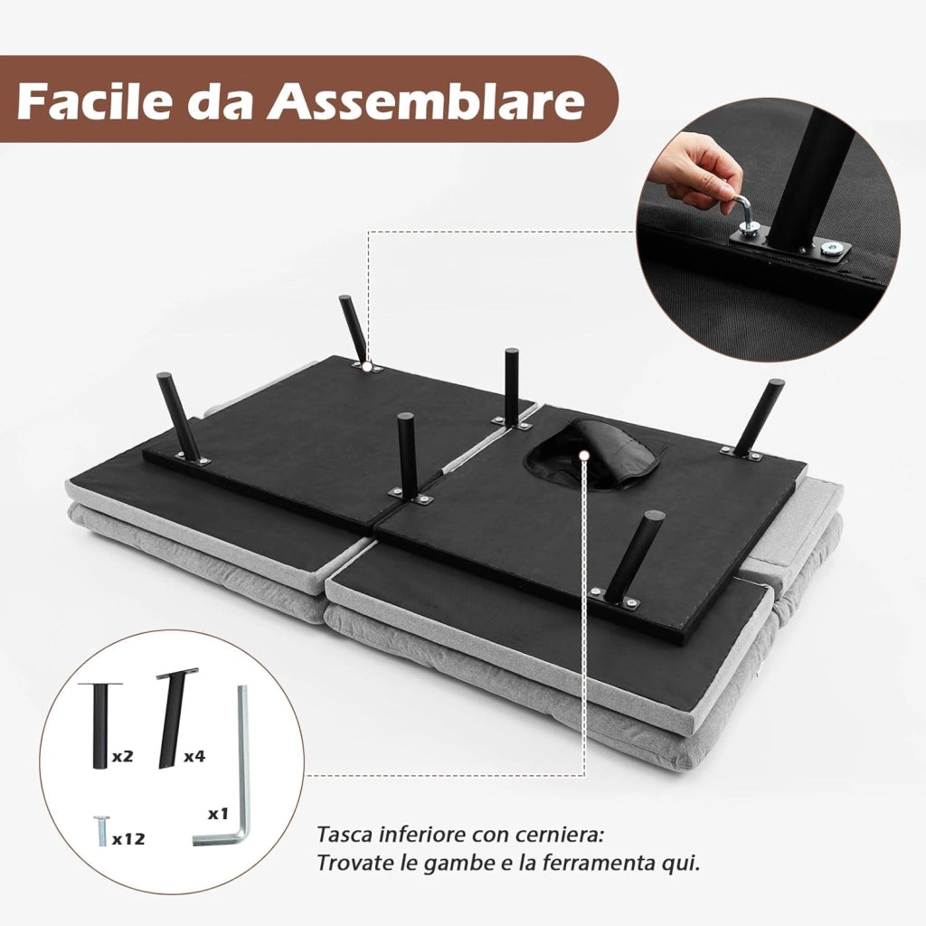 Divano Letto Convertibile, Schiuma di Memoria con Schienale e Poggiatesta Regolabili, Schienale Regolabile in 3 Posizioni, Multiuso e Moderno, per Camera da Letto Salone Balcone (Grigio)