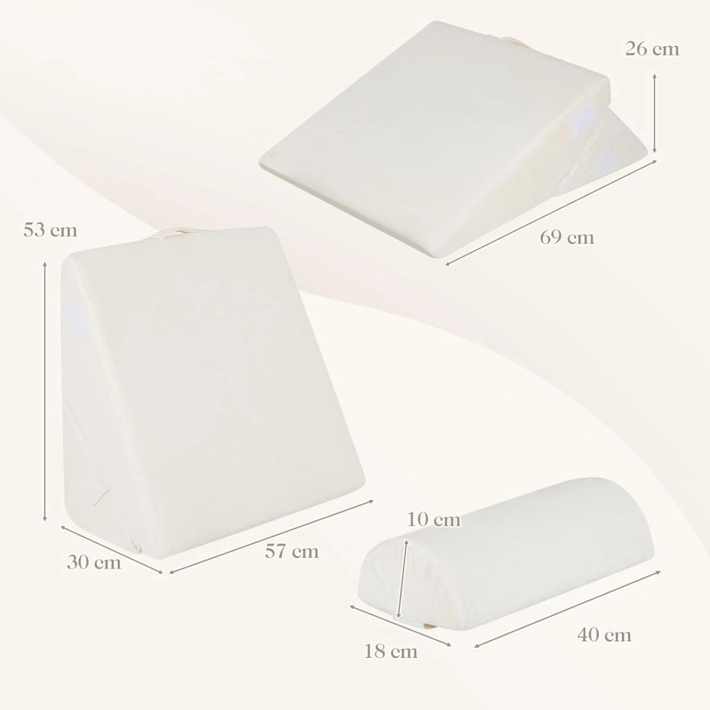Set di 3 Cuscini a Cuneo per Letto, Cuscino Inclinabile Regolabile con Schiuma Memory Air, Set di Cuscini Alleviare il Dolore alla Schiena Collo e alle Gambe (Bianco)