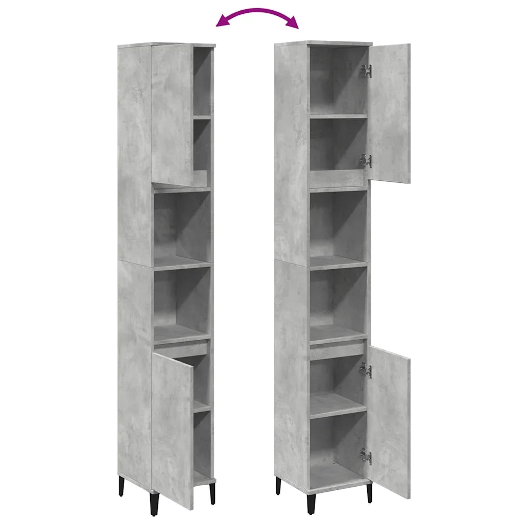 Mobile bagno industriale 30 x 30 x 190 cm con 4 scomparti e installazione flessibile in legno grigio cemento 02_0051032