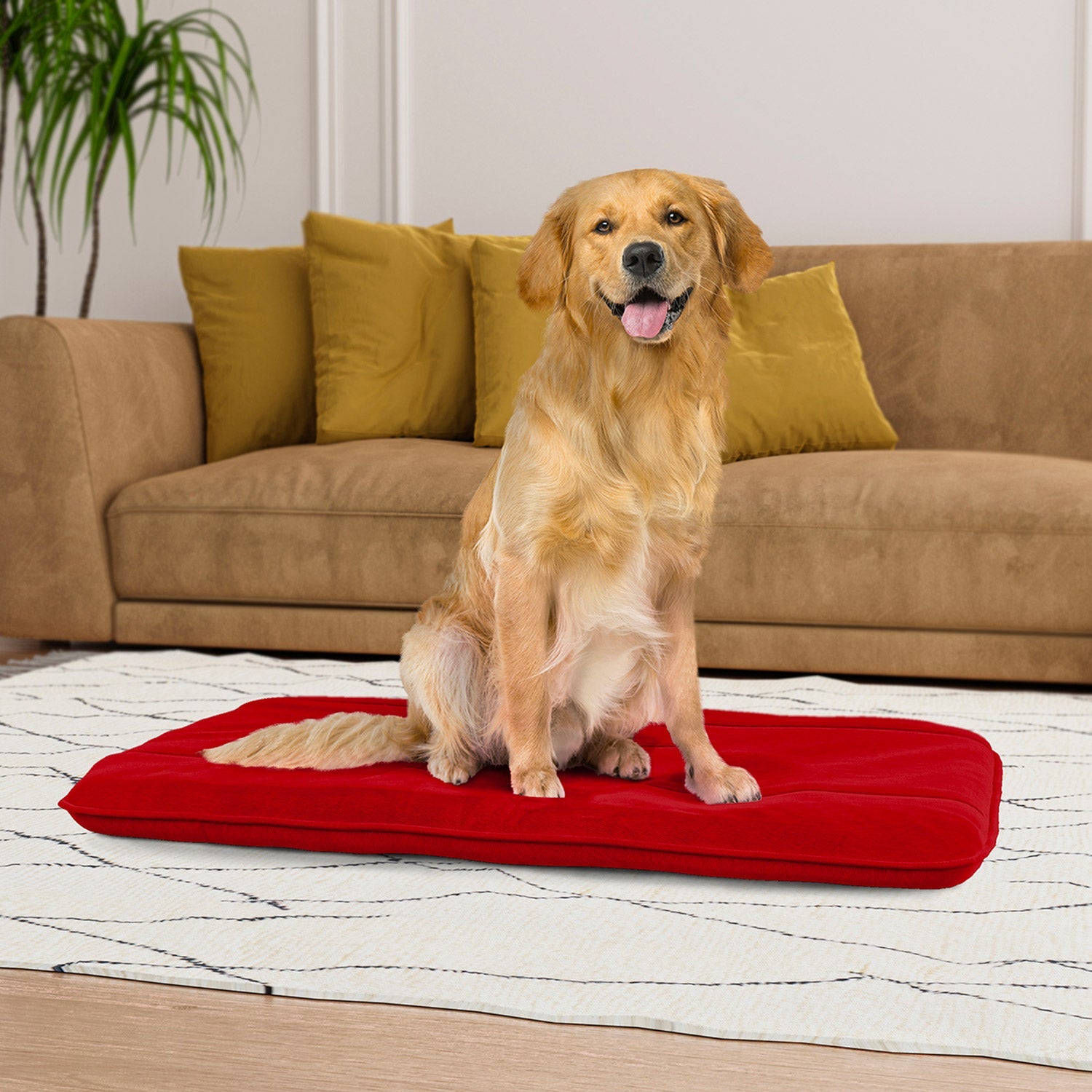 Maxi Cuscino Imbottito e Trapuntato per Cani Gatti in Microfibra Rosso