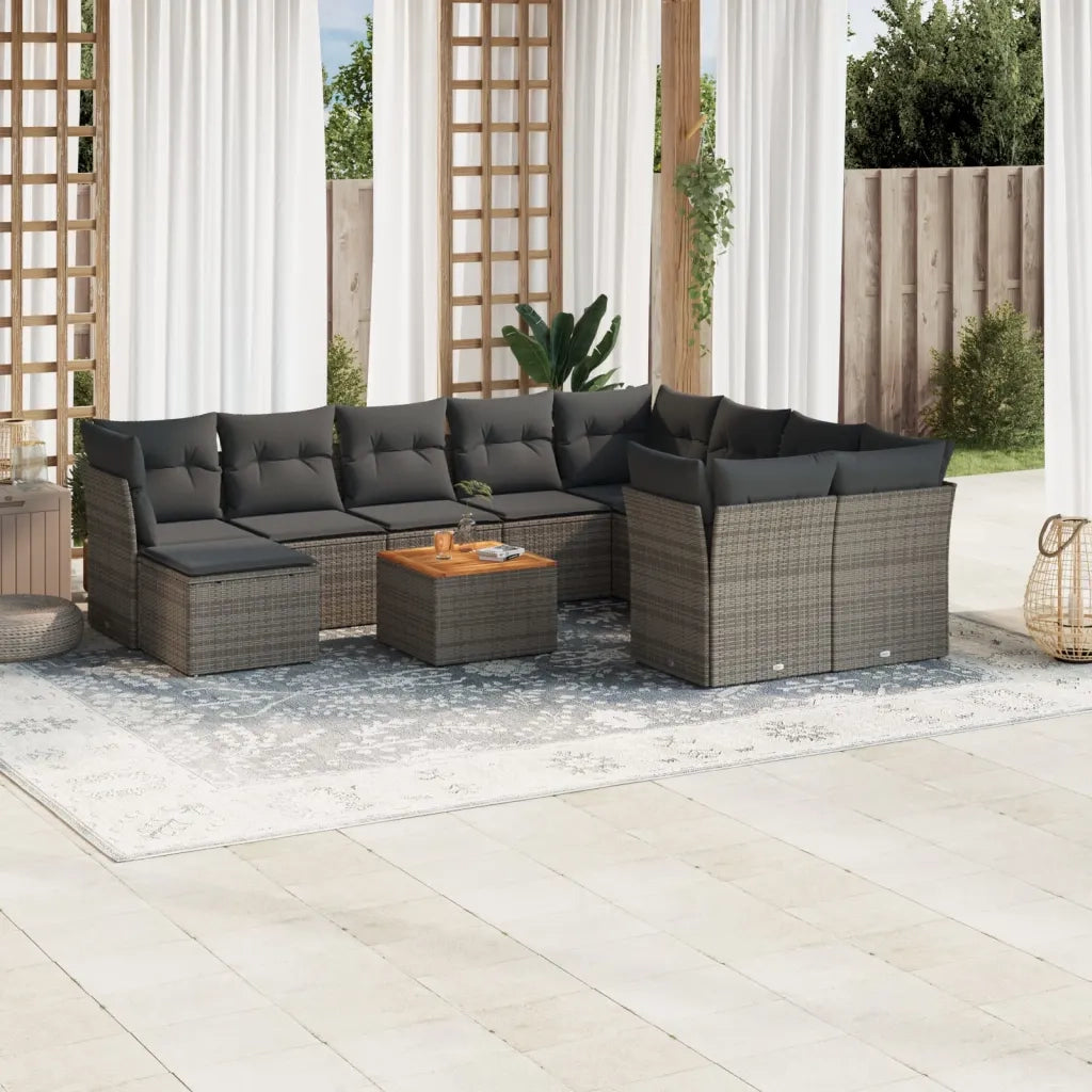 Set Divani da Giardino 11 pz con Cuscini in Polyrattan Grigiocod mxl 88423