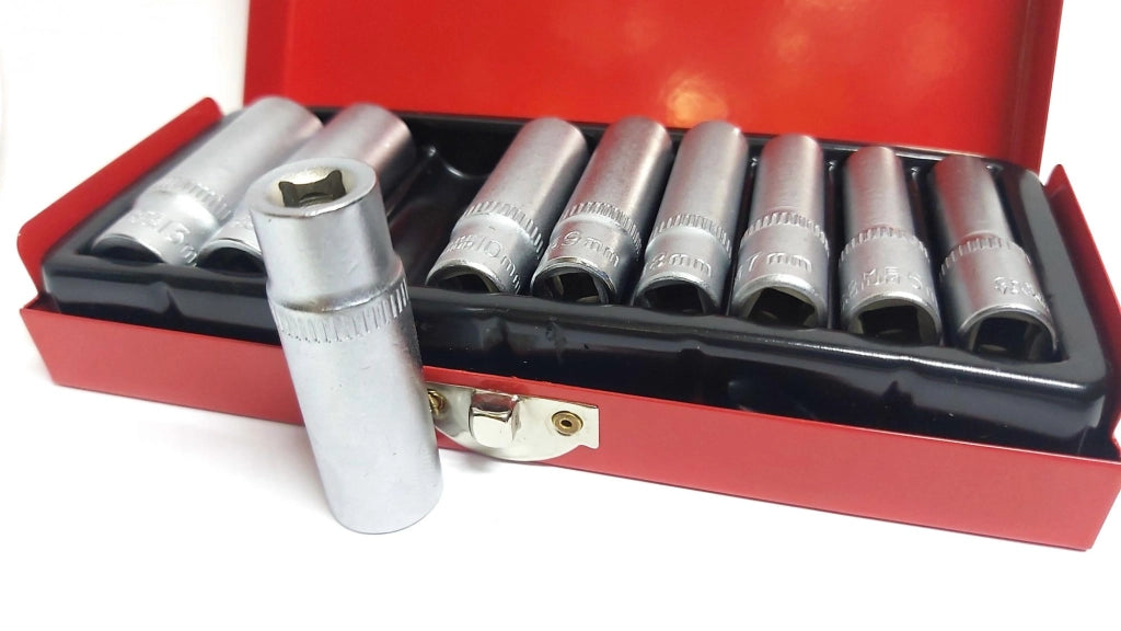 SET DI CHIAVI BUSSOLA LUNGHE DA 1/4 CHROME VANADIUM 5 - 13 mm 9 PEZZI CANDELETTE