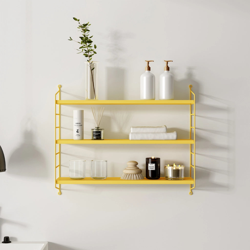Set di 2 Scaffali da Parete Strängnäs a 3 Ripiani Regolabili  50 x 60 x 15 cm Acciaio Giallo [en.casa]