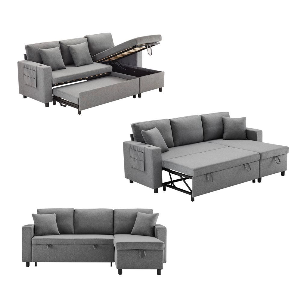 Divano letto angolare - Xylo - Forma L, chaise longue reversibile, grigio