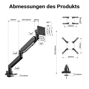 Braccio monitor da scrivania Supporto per schermi da 17 a 57" conforme a VESA, con molla a gas