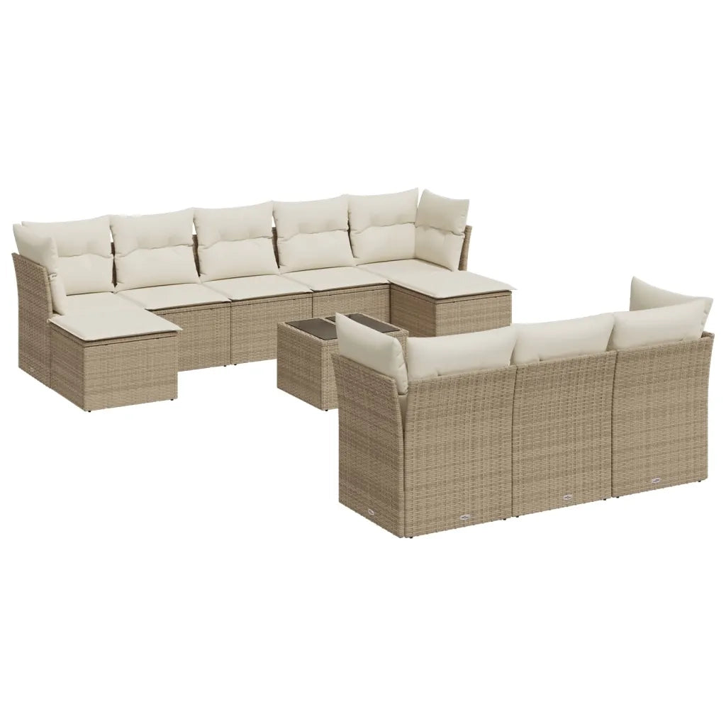 Set Divani da Giardino 11 pz con Cuscini Beige in Polyrattan 3250177