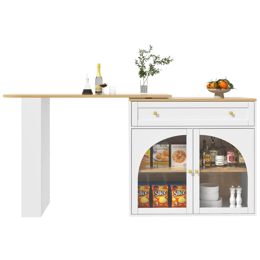 Bartisch allungabile con ripiani laterali, 138-204x39x104 cm, bianco