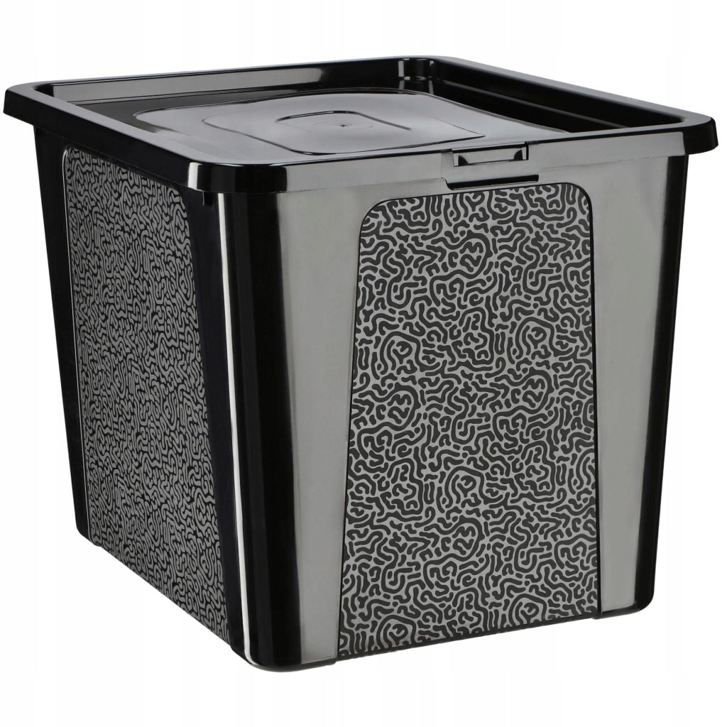 Contenitore in plastica KADAX da 30 litri con coperchio, nero, con chiusura a chiave, grande scatola organizer.