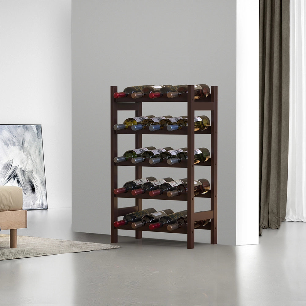 Cantinetta Portavino in Legno Bambù Noce con 20 Scomparti Bar Portabottiglie