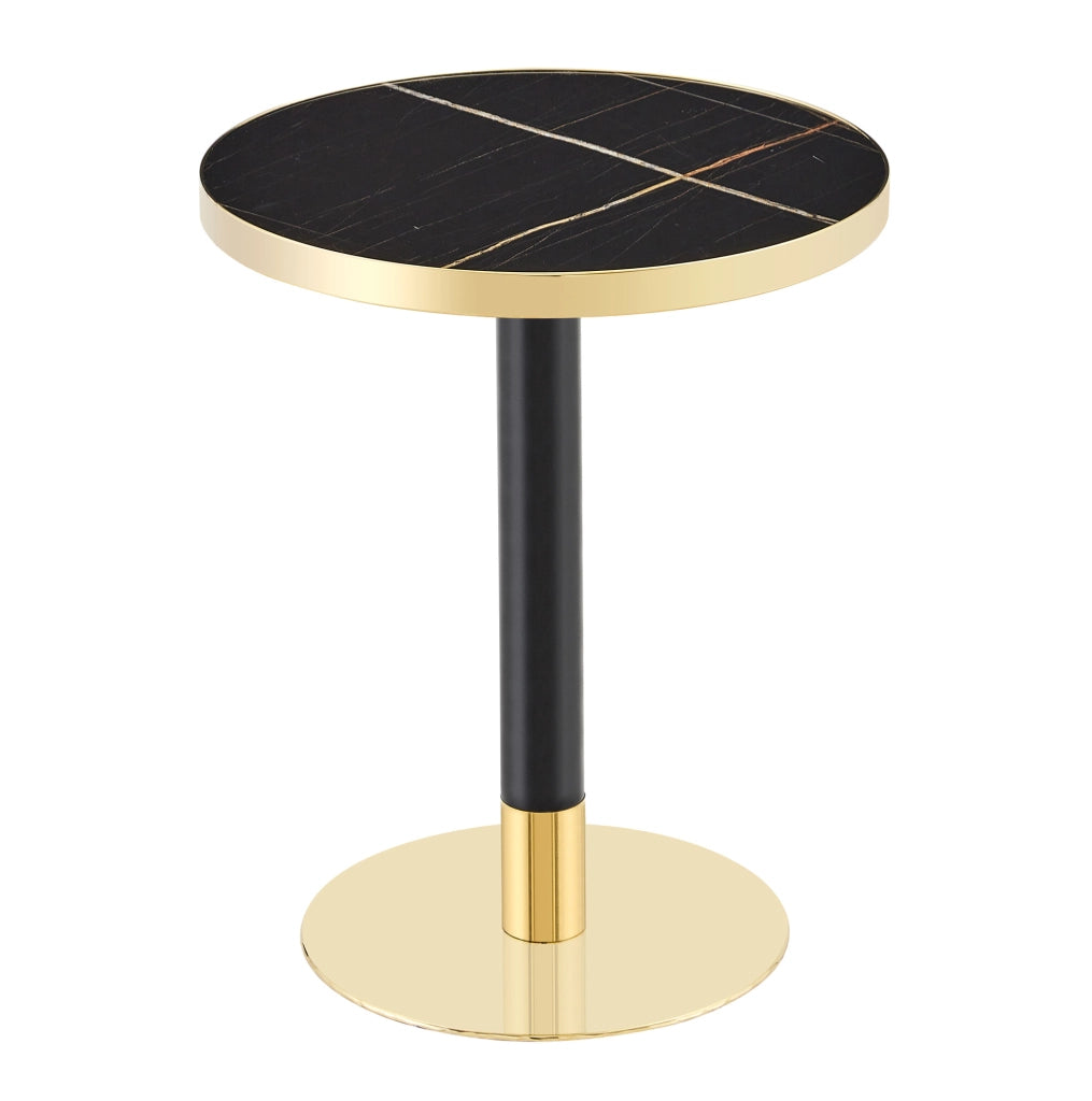 Tavolino rotondo 60 cm nero in MDF e metallo; base stabile