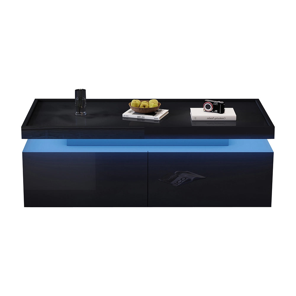 Tavolino moderno - Xylo - 95x45cm LED 2 cassetti nero