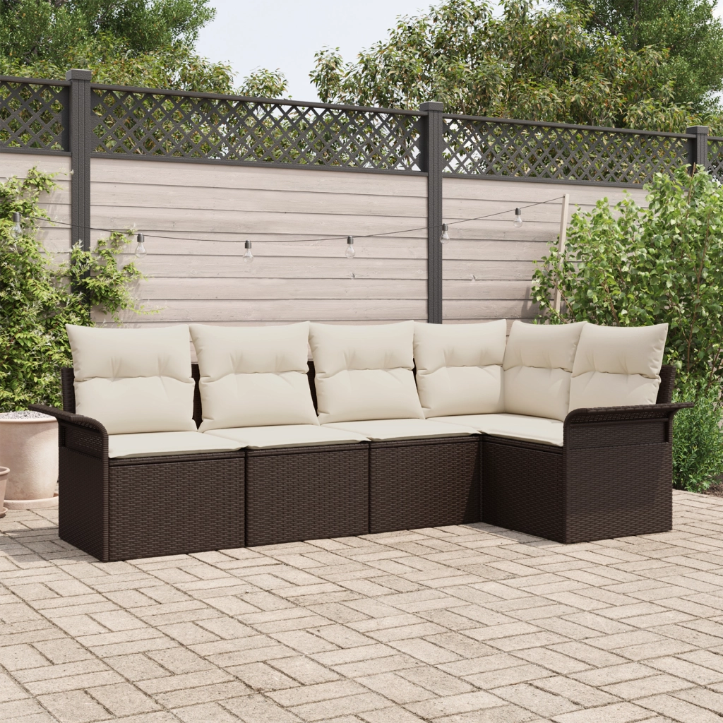 Set di SofÃ  da Giardino a 5 Pezzi con Cuscini in Rattan Sintetico Marrone