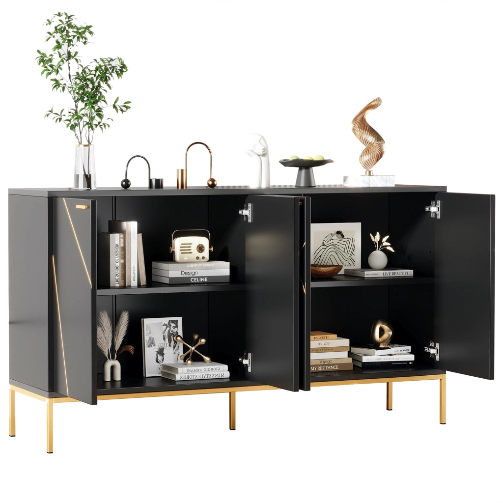 Credenza con 4 ante e ripiano regolabile; per soggiorno; in truciolare e MDF; 150×40×80 cm; nero