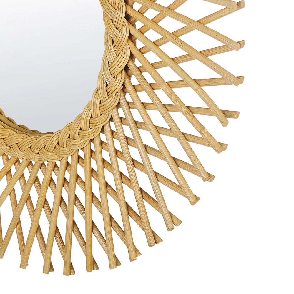 Specchio da parete in rattan naturale 60 cm Boho Forma di Sole Ganci di montaggio Soggiorno Camera da letto