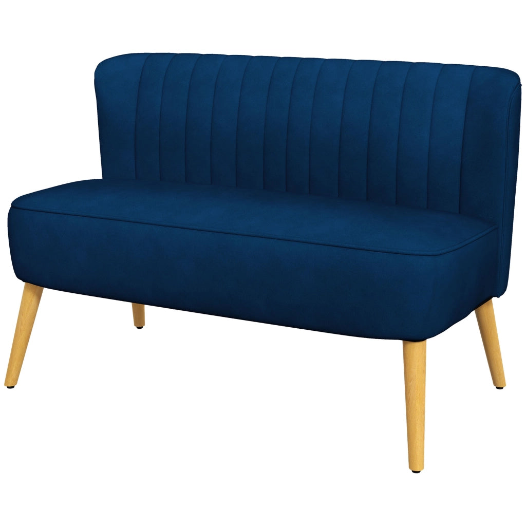 Divano 2 posti retr¨° ¨C Xylo ¨C gambe in legno, 117x56.5x77 cm, blu