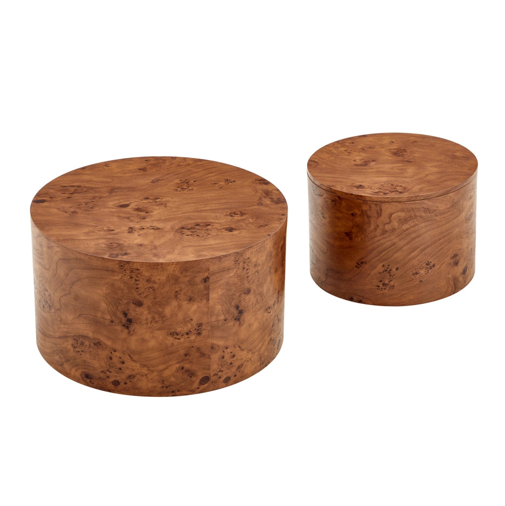 Set 2 tavolini rotondi nesting in MDF marrone con vano contenitore