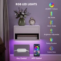 Set 2 Comodini Sospesi con LED RGB Integrati e Regolabili con APP, Cassetto e Ripiano, 37x32x21 cm, Bianco