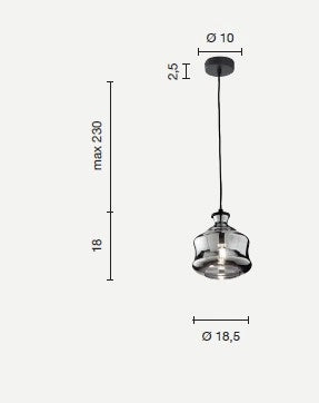 SOSPENSIONE PIN SOLO VETRO/B AMBRA CAVO NERO D.18,5CM H.19CM ATTACCO E14
