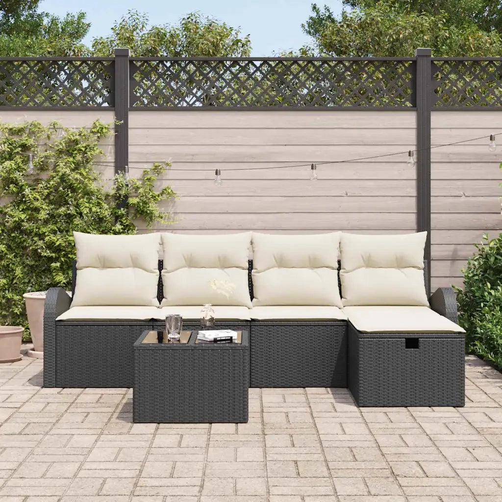 Set Divano da Giardino con cuscino 6 pcs Nero Poly Rattan