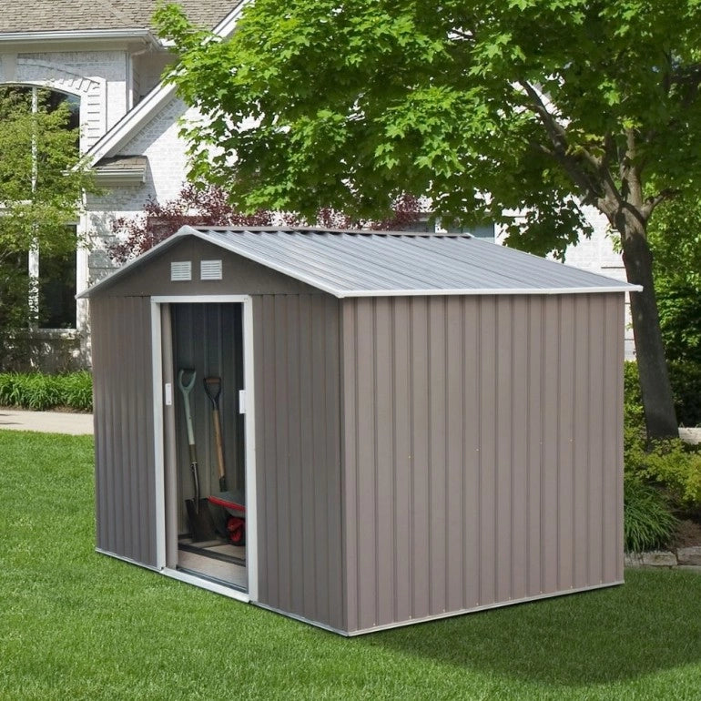 Casetta da Giardino in Metallo Ezooza 277 x 195 x 192 cm in Acciaio Verniciato di colore Grigio Chiaro