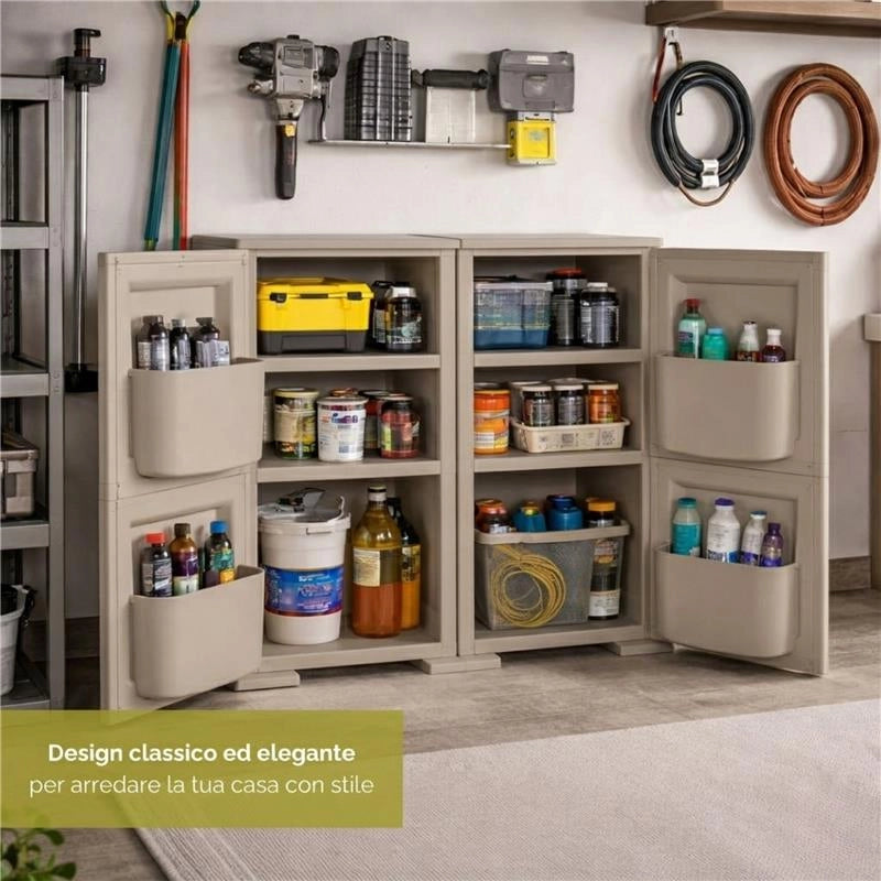 MOBILE MULTIUSO 2 ANTE TALPA 79X43X85,5 CM CON 2 MODULI E 4 TASCHE LATERALI – ARMADIO ORGANIZZATORE CON RIPIANI E ANTE LISCE PER CASA