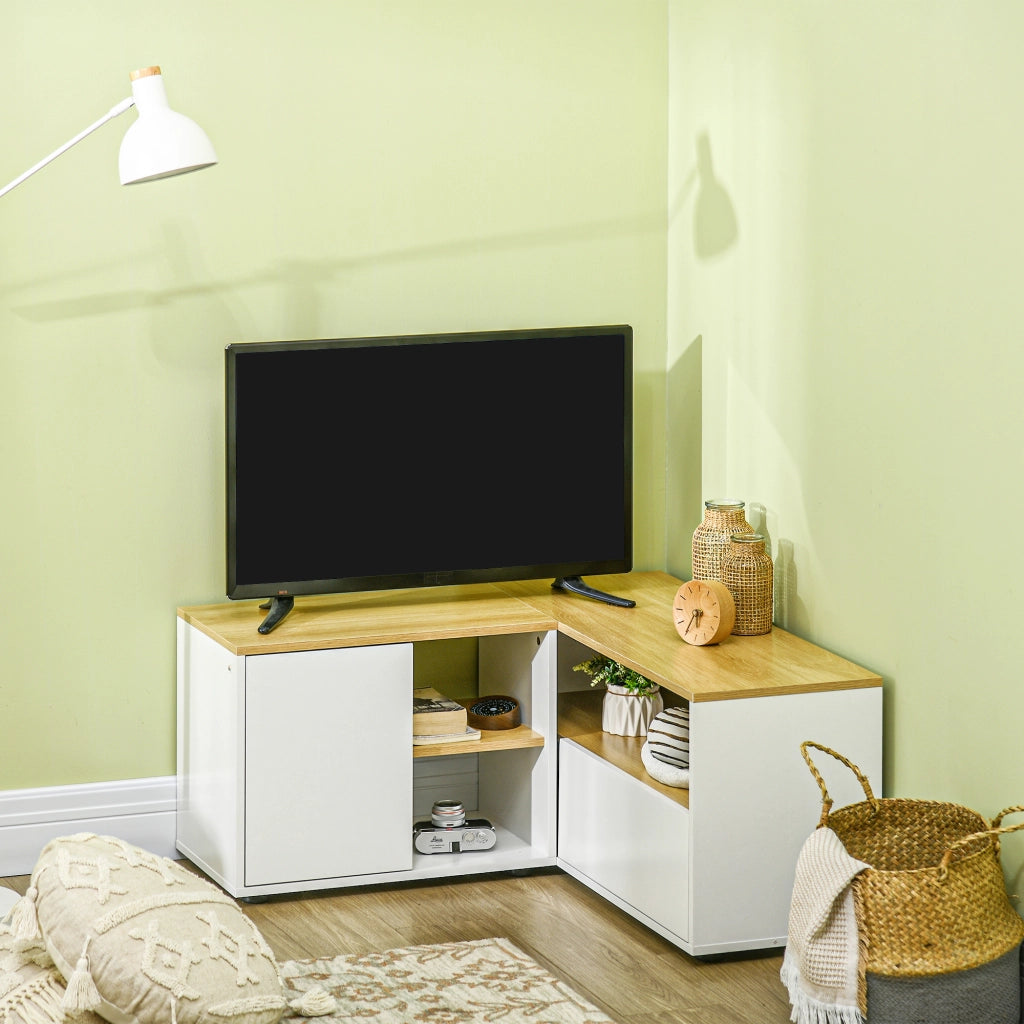Mobile TV Angolare con Ripiani ¨C Zephmum ¨C Bianco e Legno Chiaro 100x30x40 cm