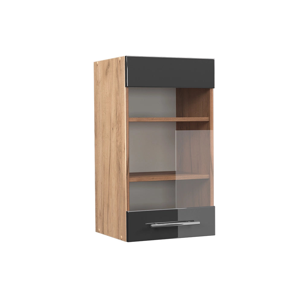 Mobile da cucina in vetro Fame-Line Antracite lucido/Rovere dorato 40 cm Vicco