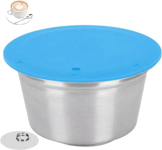 Bicchiere per capsule di caffè in acciaio inossidabile riciclabile per macchina per capsule (blu) - Riempibile e ecocompatibile