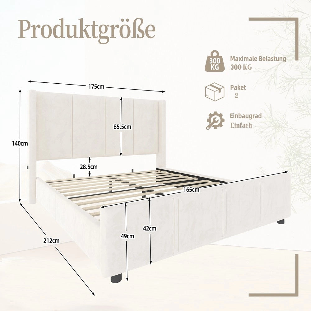 Letto Imbottito con Testiera Alta ¨C MINIMAL ¨C Beige, 160x200